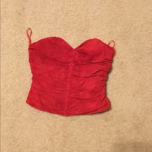 Red Suede Strapless Corset Top